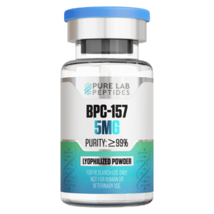 Pure Lab Peptides BPC-157 5MG bottle with >=99% purity lyophilized powder.