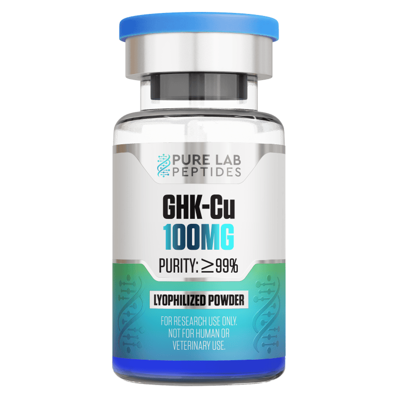 Pure Lab Peptides GHK-Cu 100MG lyophilized powder bottle.