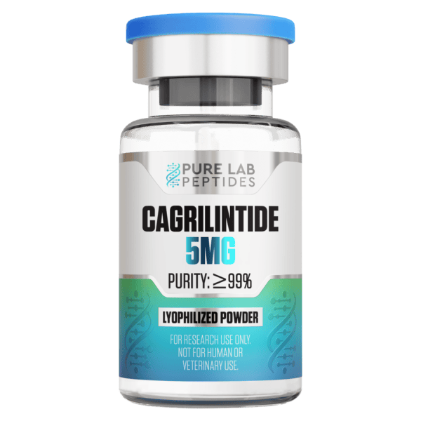 Pure Lab Peptides Cagri-lintide 5 mg lyophilized powder vial, clear glass with blue cap, research use only