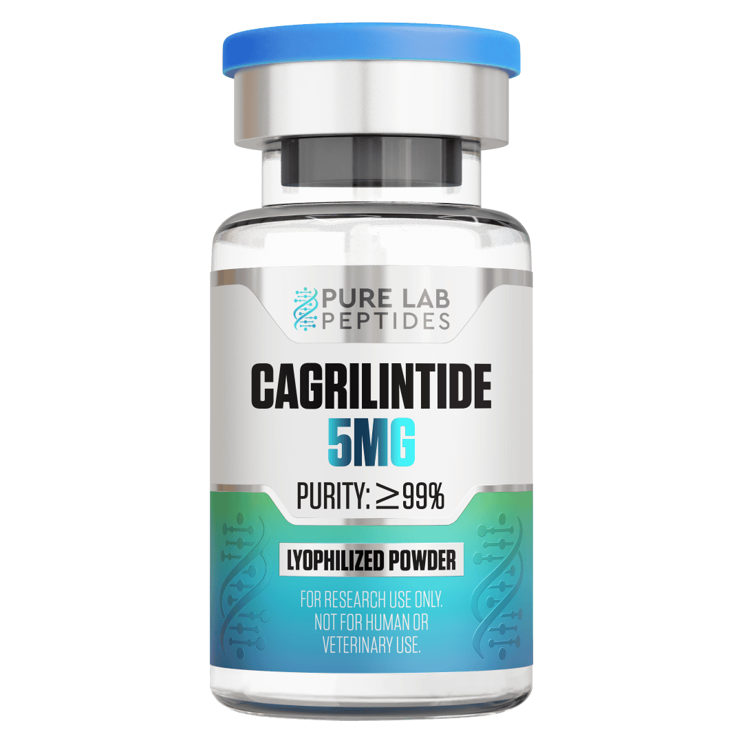 Pure Lab Peptides Cagri-lintide 5 mg lyophilized powder vial, clear glass with blue cap, research use only