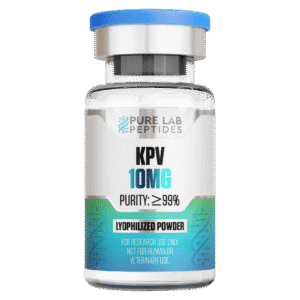 Pure Lab Peptides KPV 10 mg lyophilized powder vial with blue cap, purity ≥ 99%, research use only