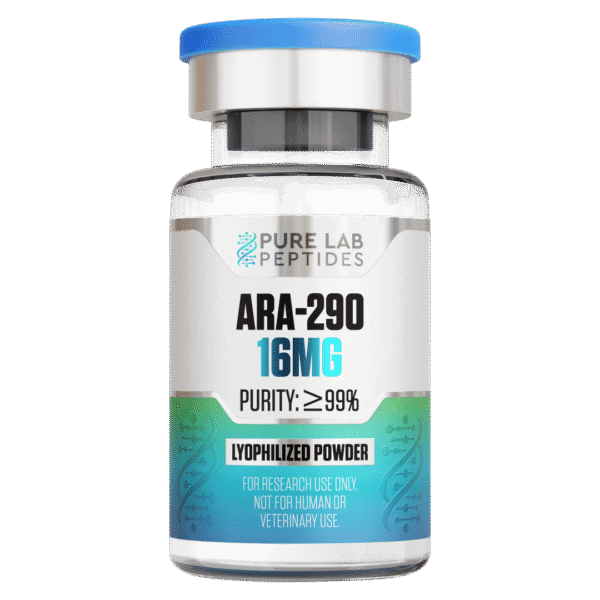 Pure Lab Peptides ARA-290 16 mg lyophilized powder vial, clear glass with blue cap, research use only