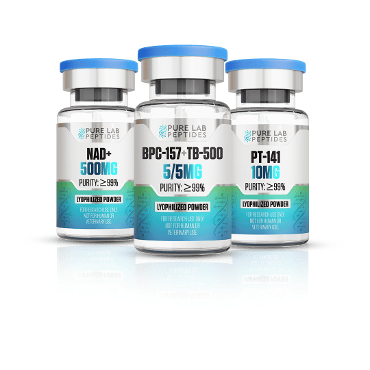 Three Pure Lab Peptides research vials